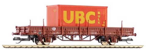 Flat car loaded with container "UBC"<br /><a href='images/pictures/Tillig/14753.jpg' target='_blank'>Full size image</a>